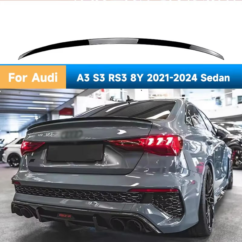 リアスポイラーウィングリアトランクルーフリップアウディ A3 S3 RS3 8Y セダン 2021-2024 ディフューザーキャップテールウィングカーアクセサリートップウィング