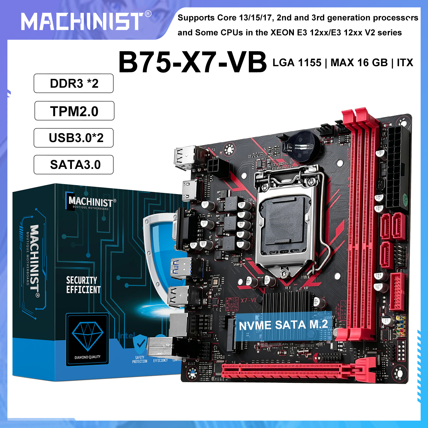 MACHINIST B75 X7 VB マザーボード LGA1155 サポートデュアルチャネル DDR3 RAM CoreI3/I5/I7 2/3Gen CPU ゲームコンピュータ用 USB3.0 SATA3.0