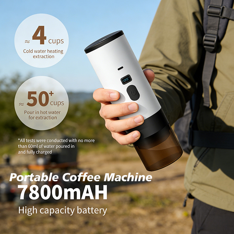 7800mAh 長持ち 3-in-1 ポータブルコーヒーメーカー、車、旅行用電動カプセルコーヒーマシン