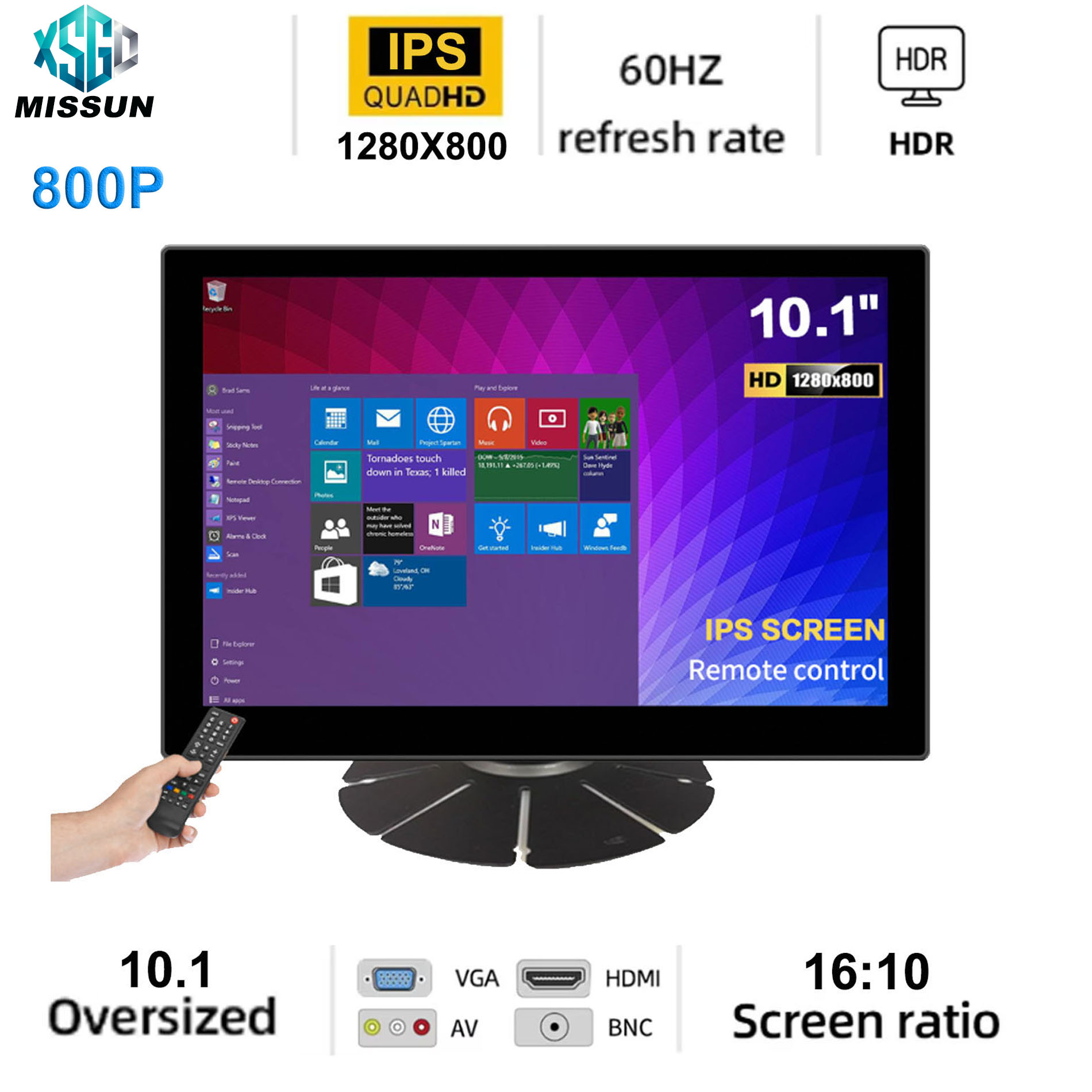 MISSUN 1280x800 10.1インチ工業用モニター IPS ディスプレイ信号 16:10 スクリーンは VAG HDMI AV BNC をサポート 電話 PC ロットップ拡張用