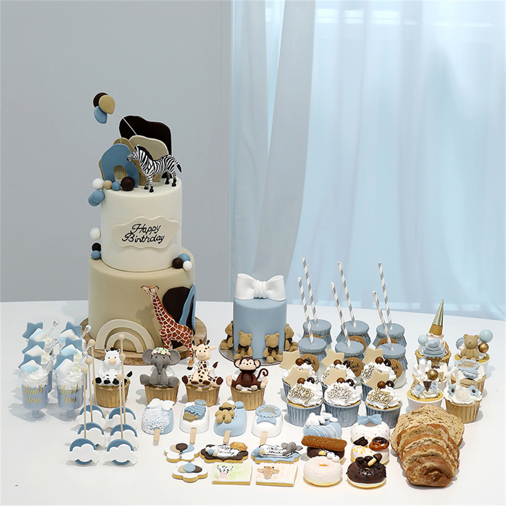 ビスケットドーナツケーキモデル偽デザートベビーキッズ子供の誕生日の装飾動物の形をした人工シミュレーションカップケーキ