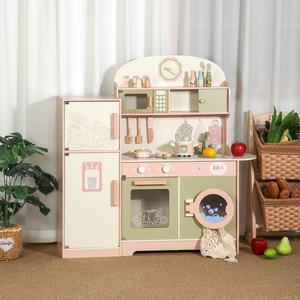 男女兼用、カスタマイズ可能なピンクとグリーンの木製おままごとキッチンセット、DIY知育玩具、未就学児向けミニクッキングキッチン