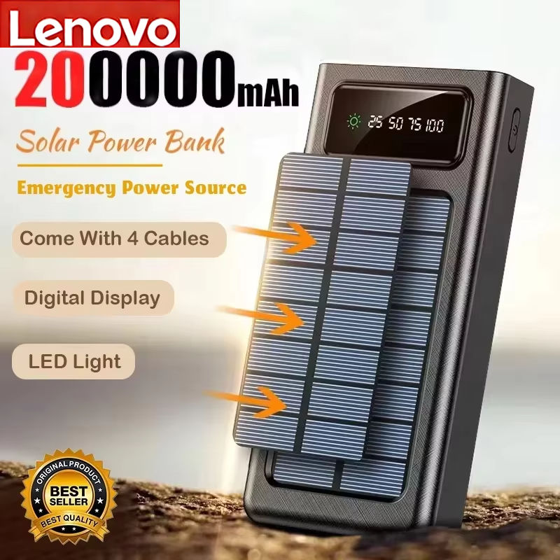 レノボ 200000mah 太陽光発電銀行大容量バッテリー 4 内蔵ケーブル Led 懐中電灯デジタルディスプレイ高速充電 2026