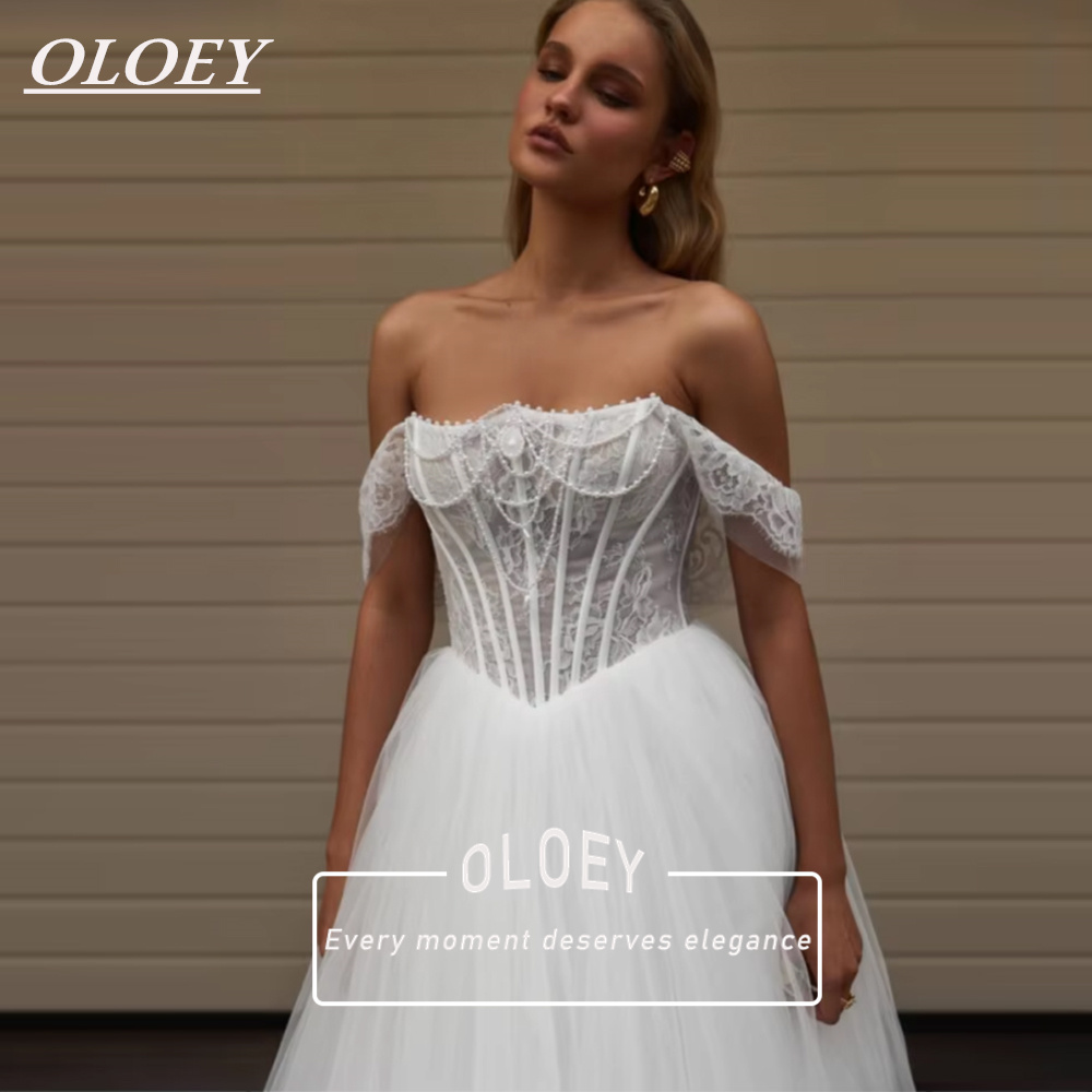 OLOEY エレガントなレースメッシュプリンセスウェディングドレス真珠 A ラインブライダルガウンカスタマイズ 2026 Vestidos デノビア取り外し可能な袖