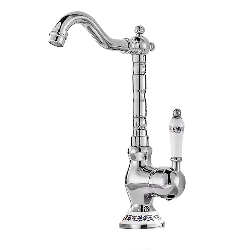 浴室の蛇口アンティークブロンズ蛇口キッチン用冷温水洗面器ミキサータップセラミックシングルハンドルシンクタップクレーン付き