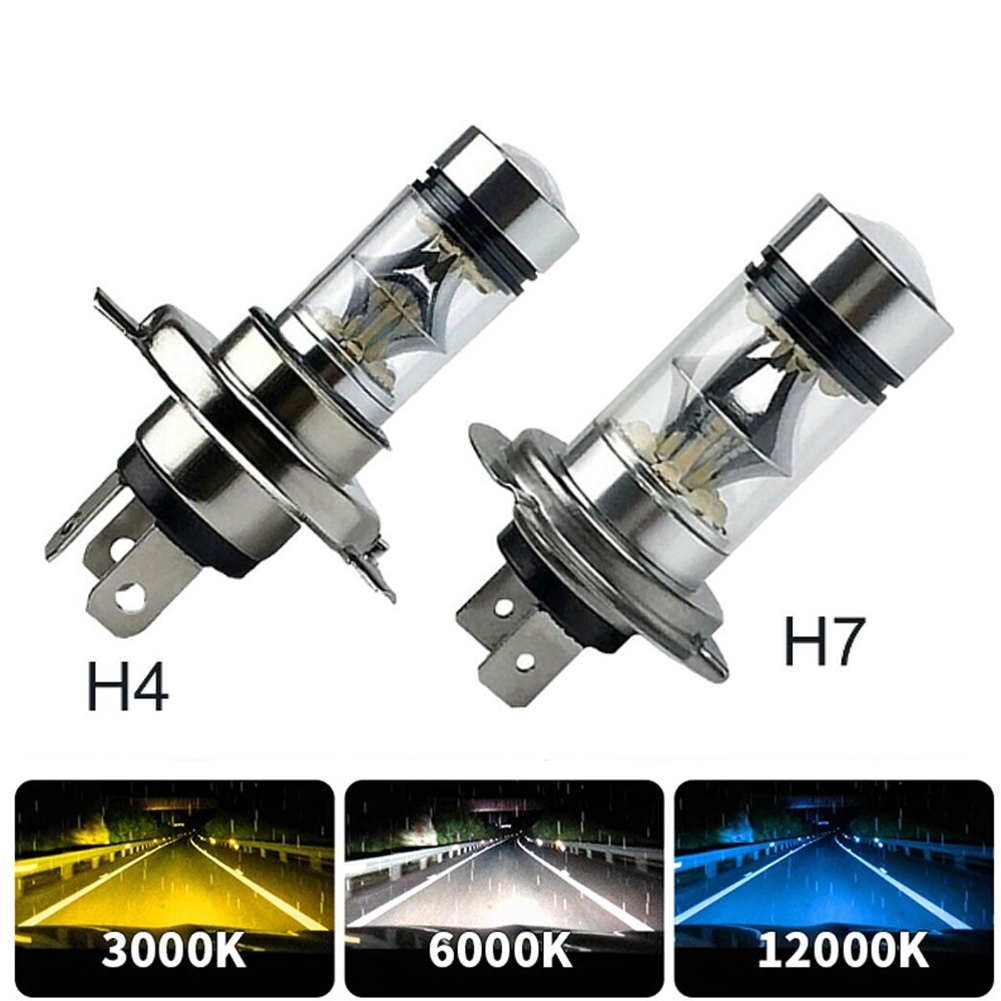 2 個 100 ワット H4 H7 超高輝度 Led 車昼間ランニング運転フォグライトランプホワイト 6000 18K 自動ヘッドライト高低ビーム電球