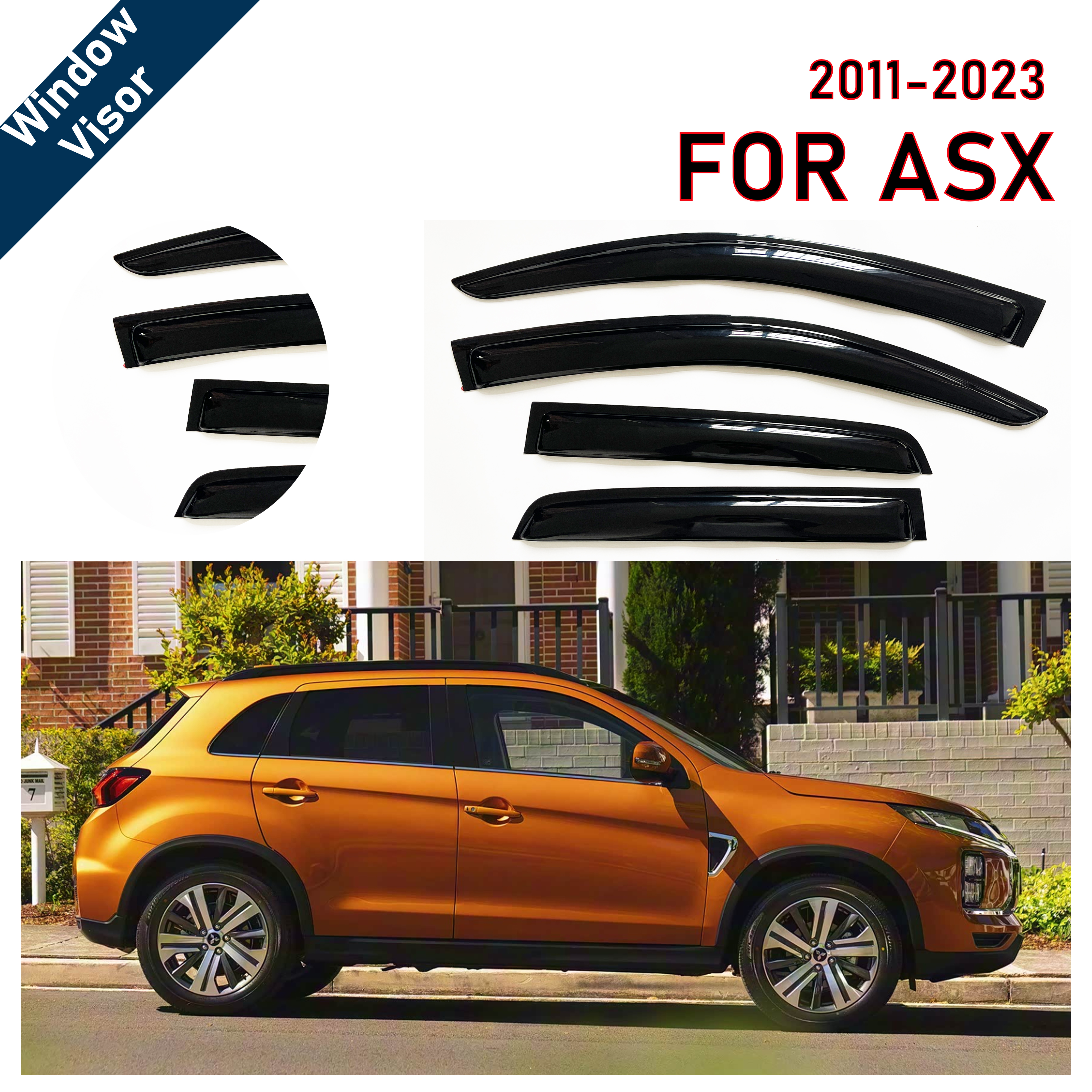 三菱 ASX/アウトランダー スポーツ 2011-2023 用ウィンドウバイザー |レインガードウィンドディフレクター4個 |カーウェザーシールドアクセサリー