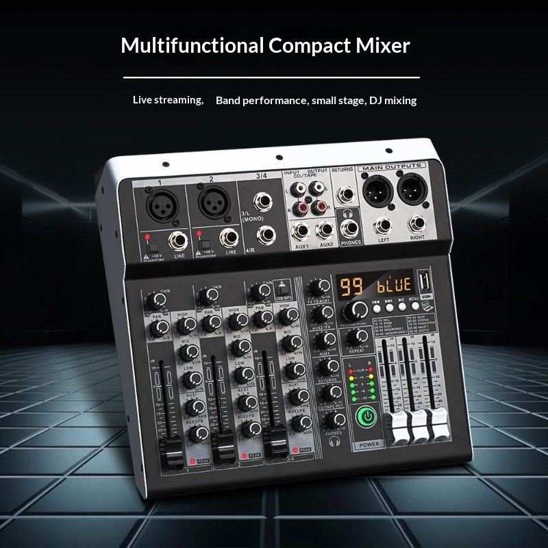 99 DSP Bluetooth ミキサー - 48V ファンタム電源、USB MP3、ライブストリーミングステージホームカラオケ用の 3 バンド EQ 付き小型オーディオミキサー