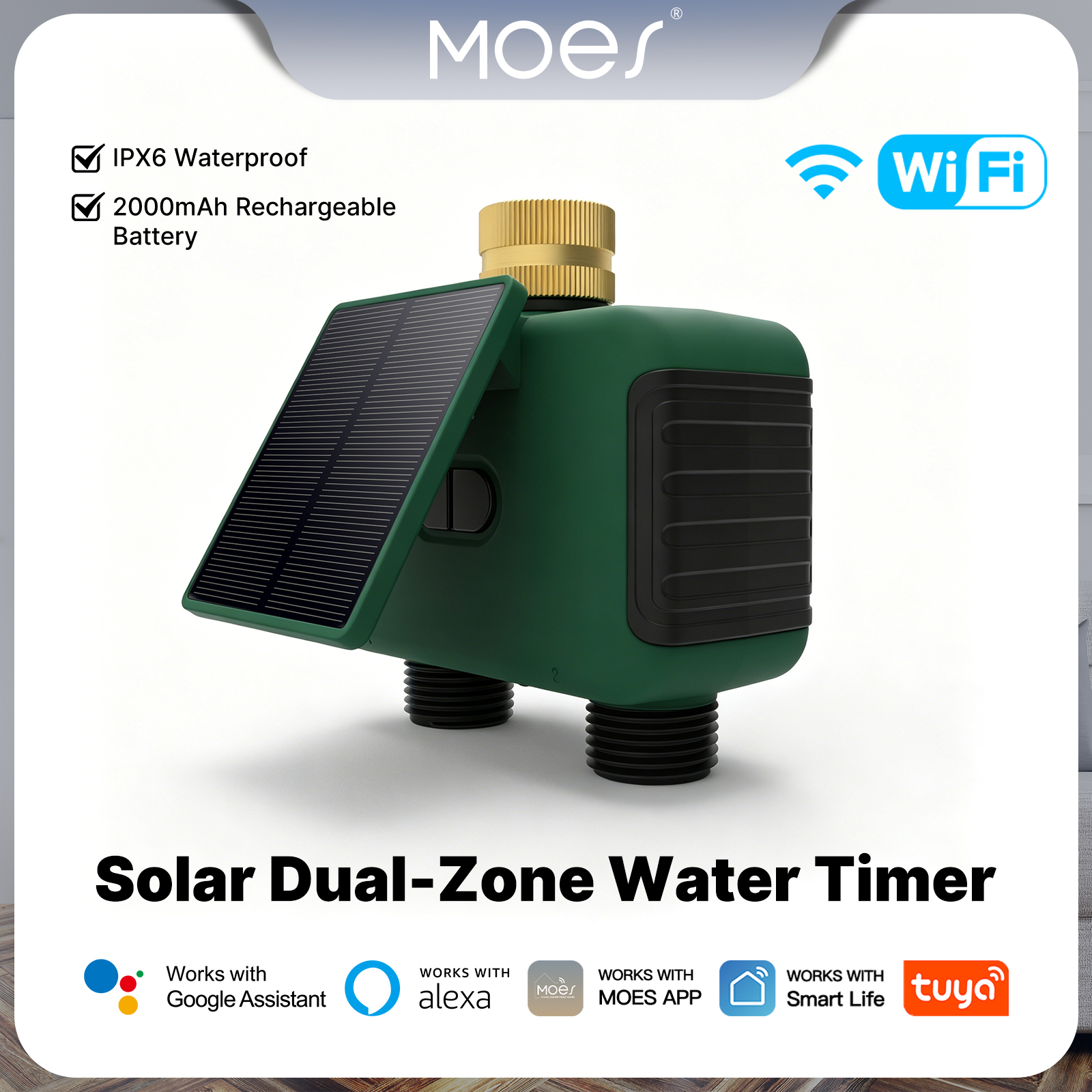 MOES Tuya WiFi スマートソーラーデュアルゾーン散水タイマー 2 出口バルブコントローラアプリリモート音声サポート Alexa Google ホーム