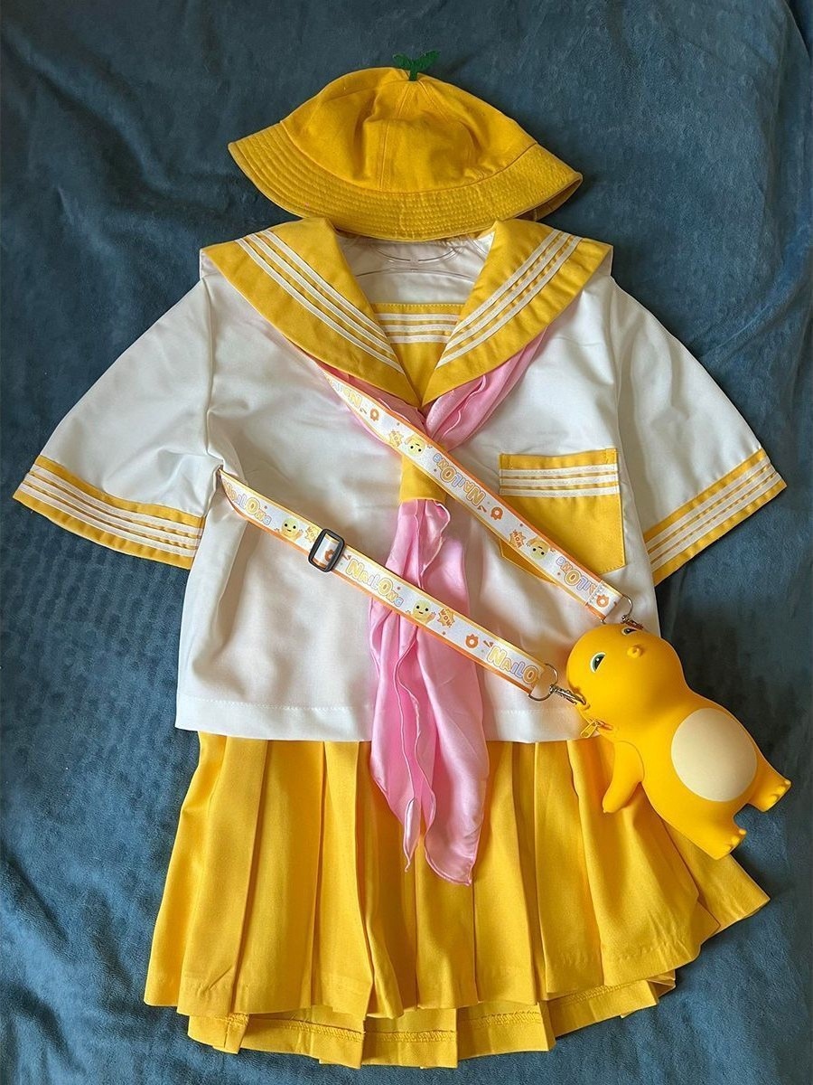 2026 夏の基本半袖 JK 制服セット女の子のためのかわいい女子高生衣装黄色のセーラースーツカレッジスタイルのファッションセット