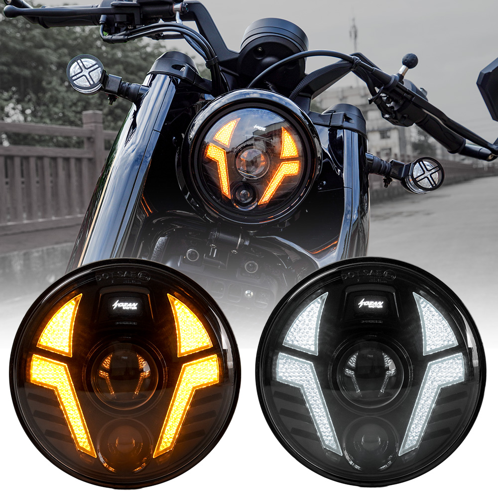 5.75インチ ラウンド LED レーザー オートバイ ヘッドライト ホワイトアンバー DRL、ハイロービーム、防水ヘッドランプ ハーレースポーツスター、ダイナ用