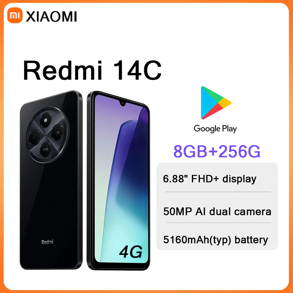 Redmi 14C 6.88 "スクリーン 4G スマートフォン 8GB 256GB 50MP デュアルカメラ 5160mAh バッテリー Type-C 2026 新着携帯電話