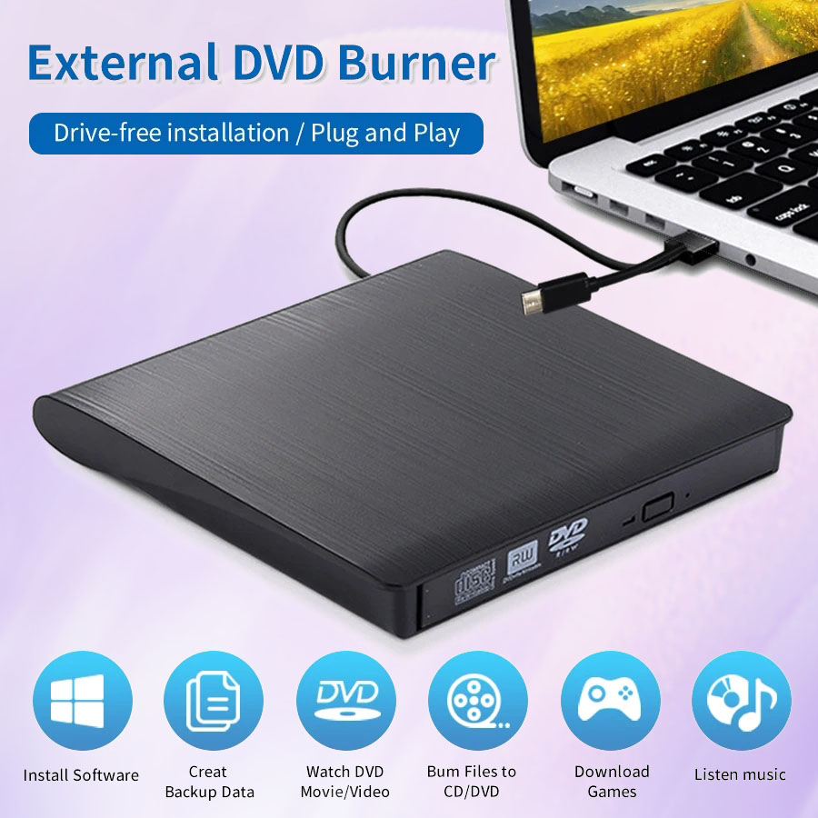 外部 CD プレーヤー Type-C USB 3.0 2 in 1 ポータブル光学ドライブ DVD バーナー CD RW ROM リーダーライターレコーダーデスクトップラップトップ用