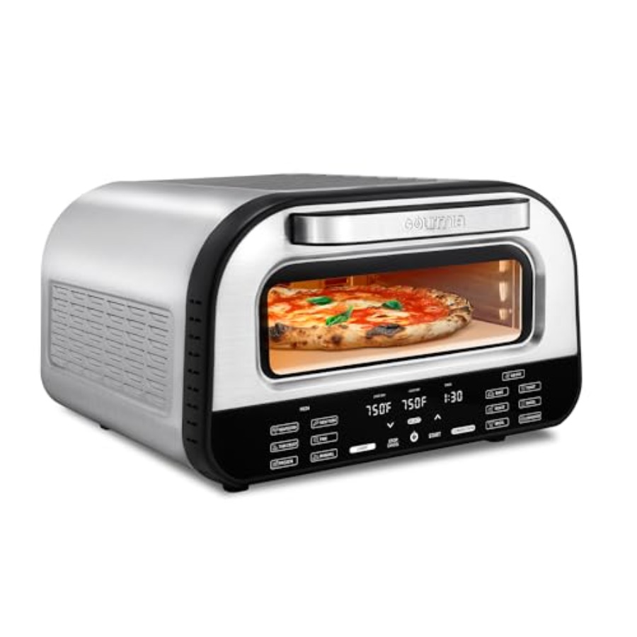屋内ピザオーブンエアフライヤートースター1800Wカウンタートップマルチクッカー、ピザストーン、デジタルコントロール、6つのプリセット付き、ステンレスS