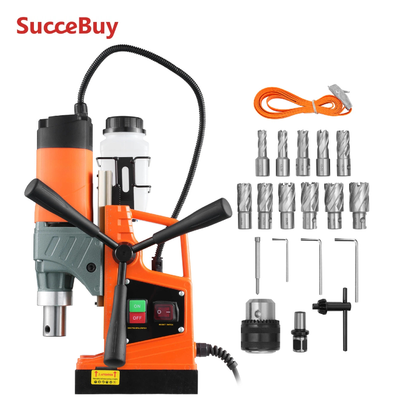 SucceBuy 11 個磁気ドリルモーター 1.6 インチ 1450W ボーリング直径 850RPM 速度 2810 lbf ポータブル電気マグドリルプレス