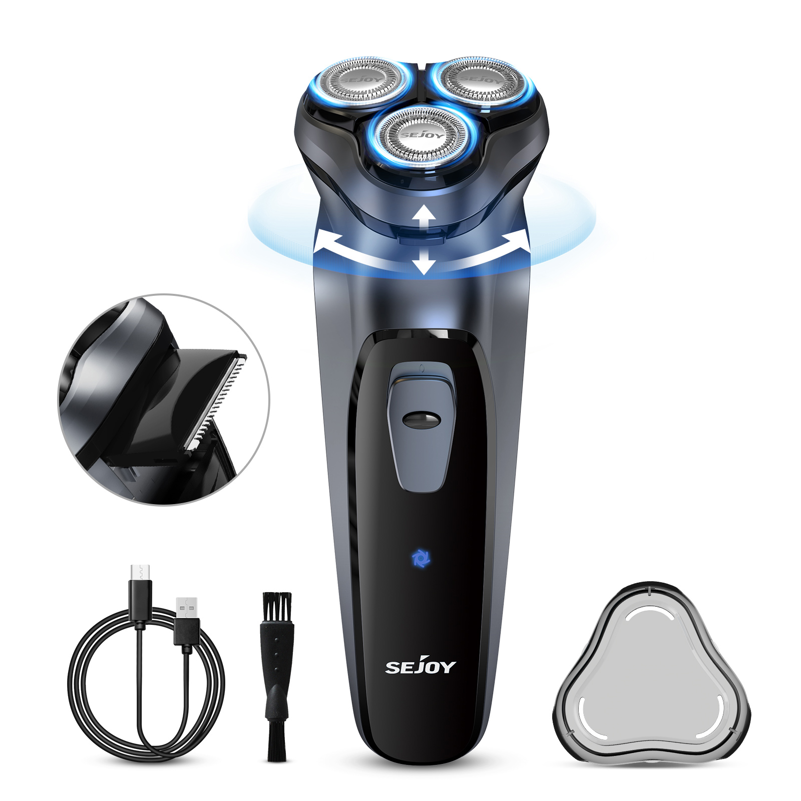 Sejoy 3D フローティング電気シェーバー男性用充電式電気かみそりシェービングマシンメンズ電動ヘアトリマー付き