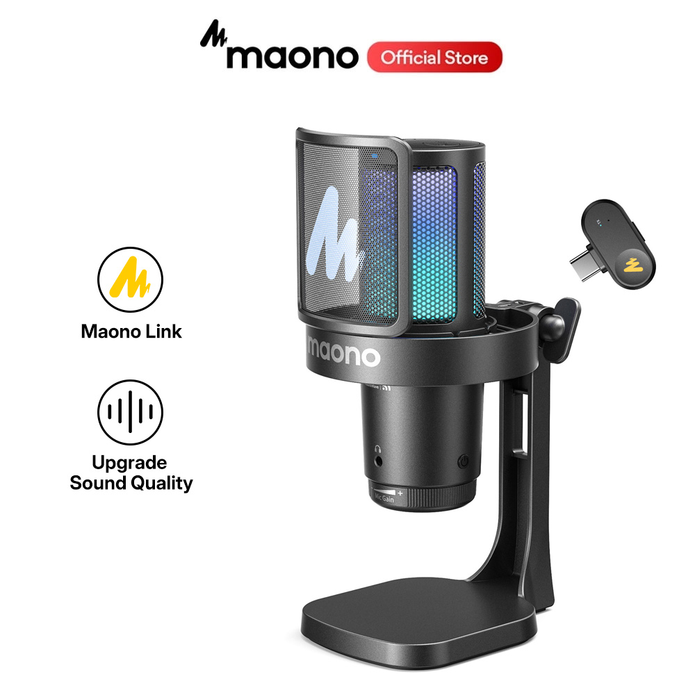 MAONO DGM20W ワイヤレスマイク USB ゲーマーマイク - ノイズリダクション RGB 照明 PC ゲームライブストリーミングホスト録音用