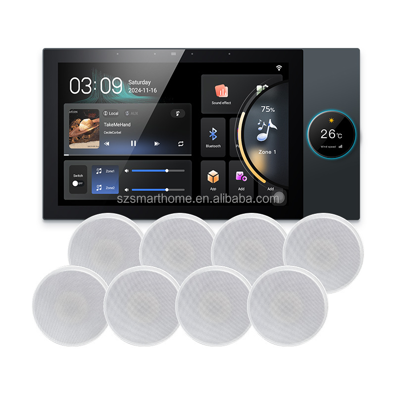 8 チャンネルスマートホームシアターシステム 10 インチタッチスクリーン壁電源 Tuya Zigbee 4G 32G コントロールパネルワイヤレスシステム音楽
