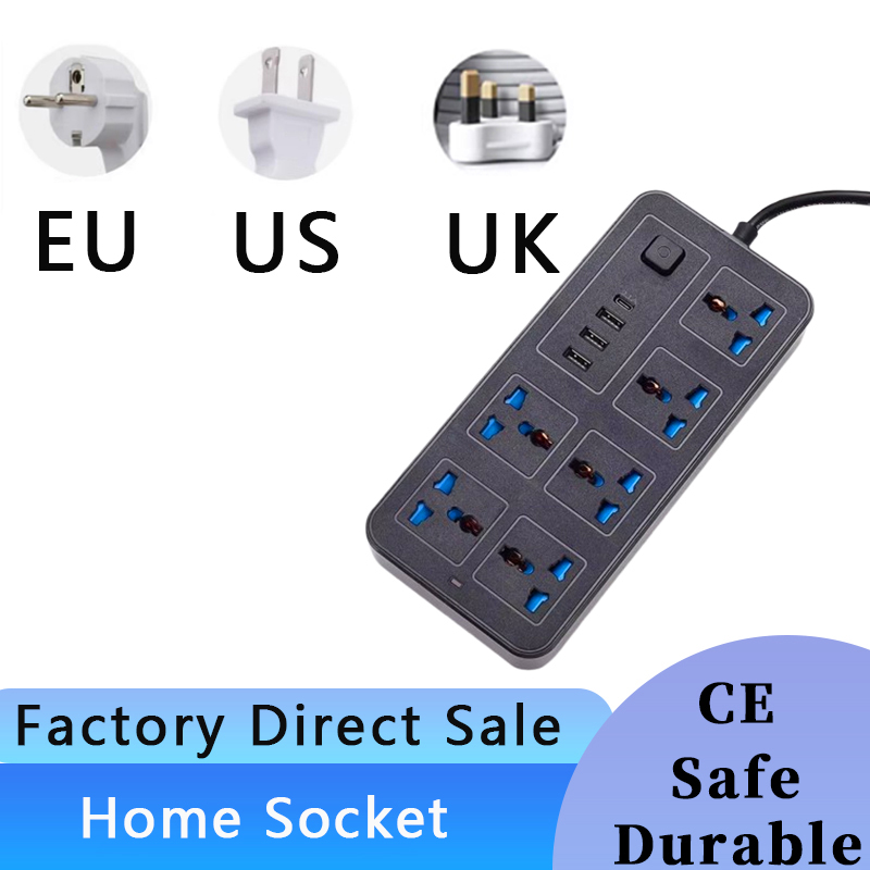 電源マルチタップユニバーサルプラグ EU 米国英国コンセント電源タップ 1.8 メートル延長コードタイプ C USB ポート充電 AC コンセント
