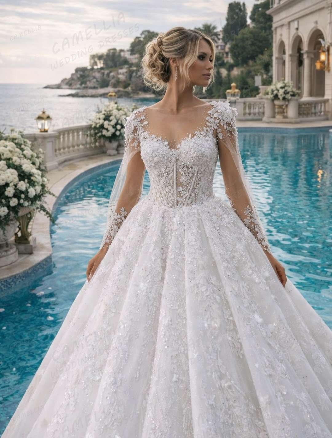高級ウェディングドレスの女性の A ラインブライダルドレス恋人長袖アップリケフォーマル 2026 Vestidos デノビアカスタマイズ