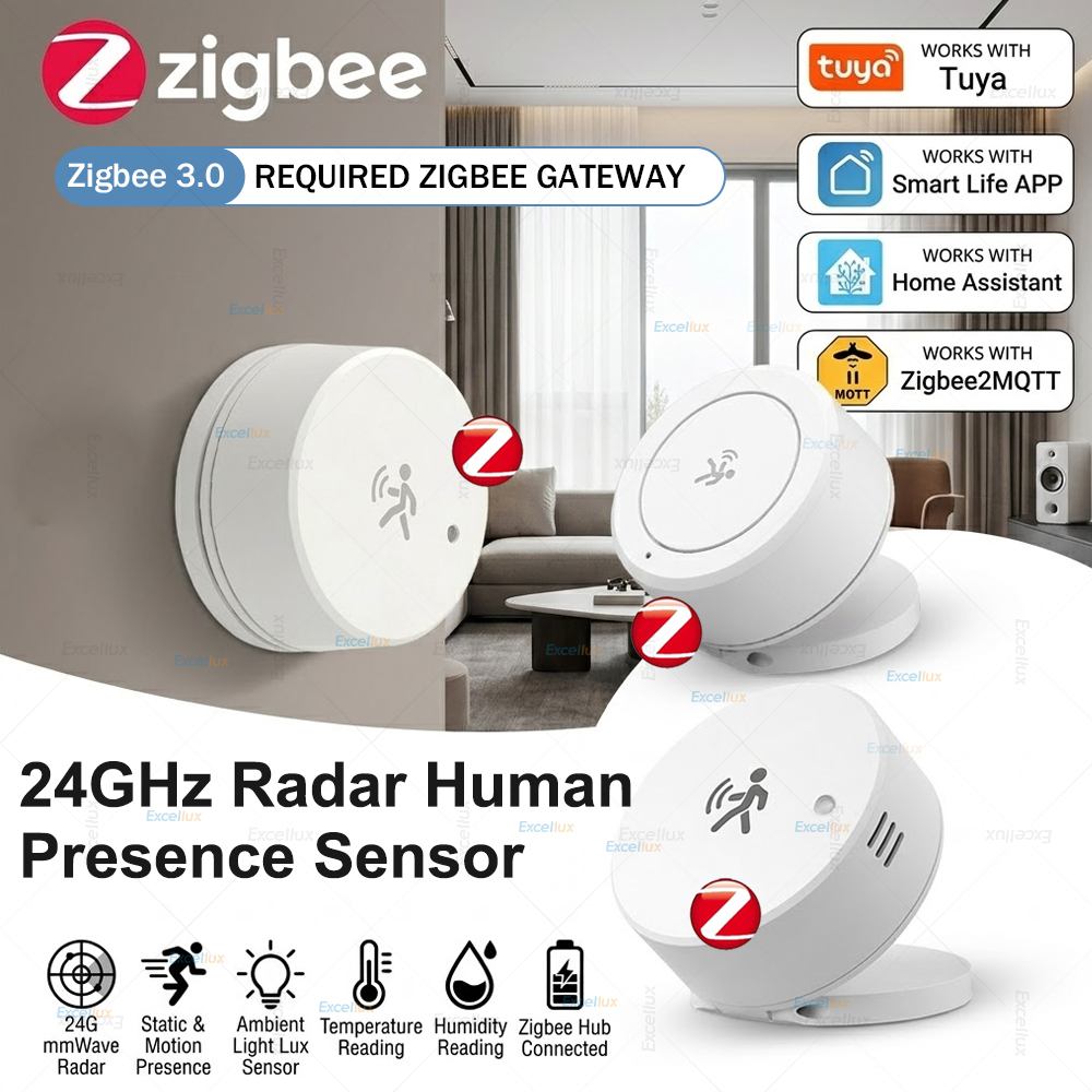 Zigbee 存在センサー 24 グラムミリ波レーダー人体検出器ルクス温度湿度モーション/静的検出 Tuya Z2MQTT ホームアシスタント