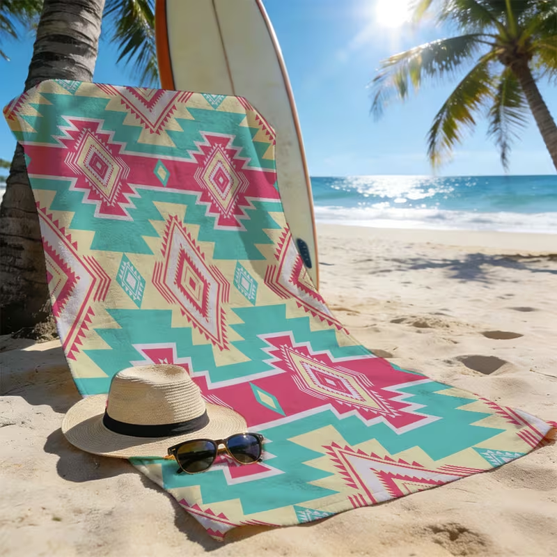 Boho Trendy Ethnic Geometric Beach Towel Sand Free Quick Beach Blanket for Summer Beach Yoga Camping Travel