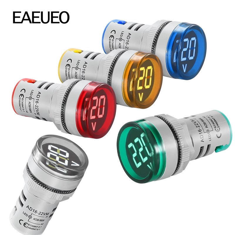 10 個 22 ミリメートルラウンドミニデジタル電圧計 AC 20-500V ボルト電圧テスターメーター LED デジタルインジケータパイロットランプライトディスプレイ