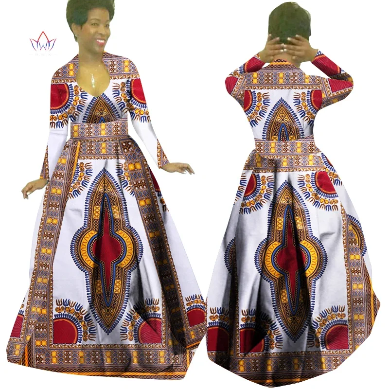 アフリカのワックスプリントマキシドレス Daseki プラスサイズの伝統的なアフリカの服女性フルスリーブロングパーティードレス WY029
