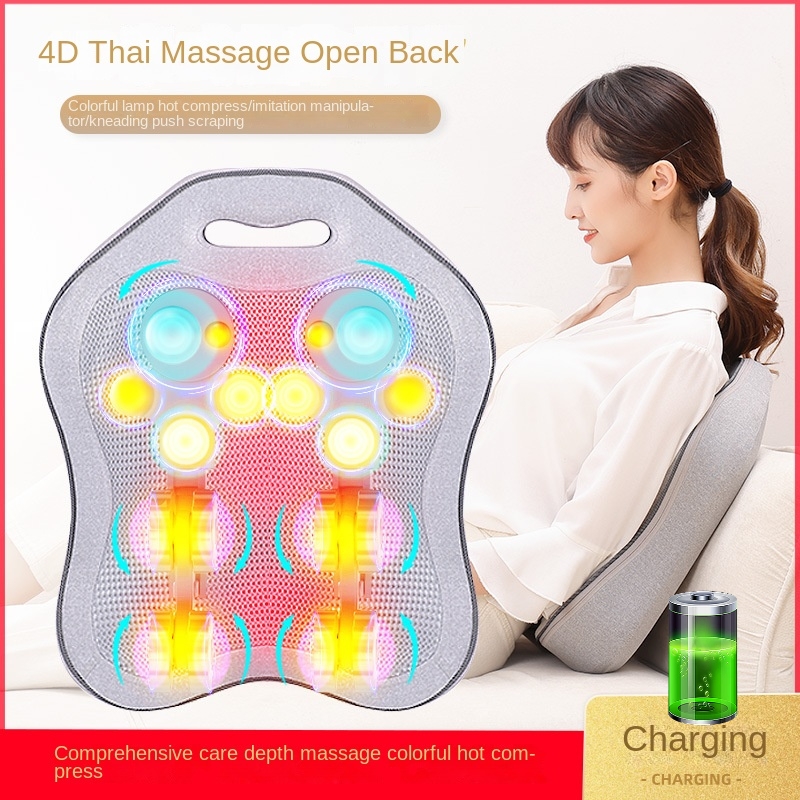 Rechargeable Pillow Massager Cushion Massage Rolling Electric Body Lumbar Stretching Back Cushion Remote Control 7 colors light