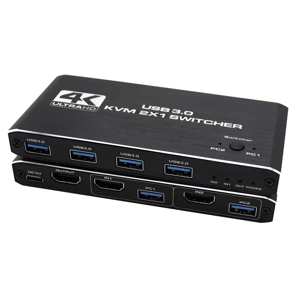 4K KVM スイッチ スプリッタ 2 ポート HDMI USB HDMI 互換プラグ アンド プレイ (共有モニタ用) キーボードおよびマウス アダプティブ HDCP プリンタ