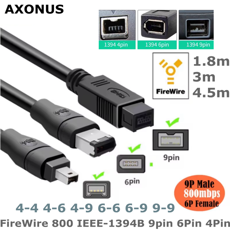 FireWire 800 IEEE-1394B 9 ピン 6 ピンに 6 ピン 4 ピンに 4 ピン IEEE 1394 ILink アダプタケーブル 4 ピンに Firewire 400 ケーブル 1.8 メートル 3 メートル 5 メートル