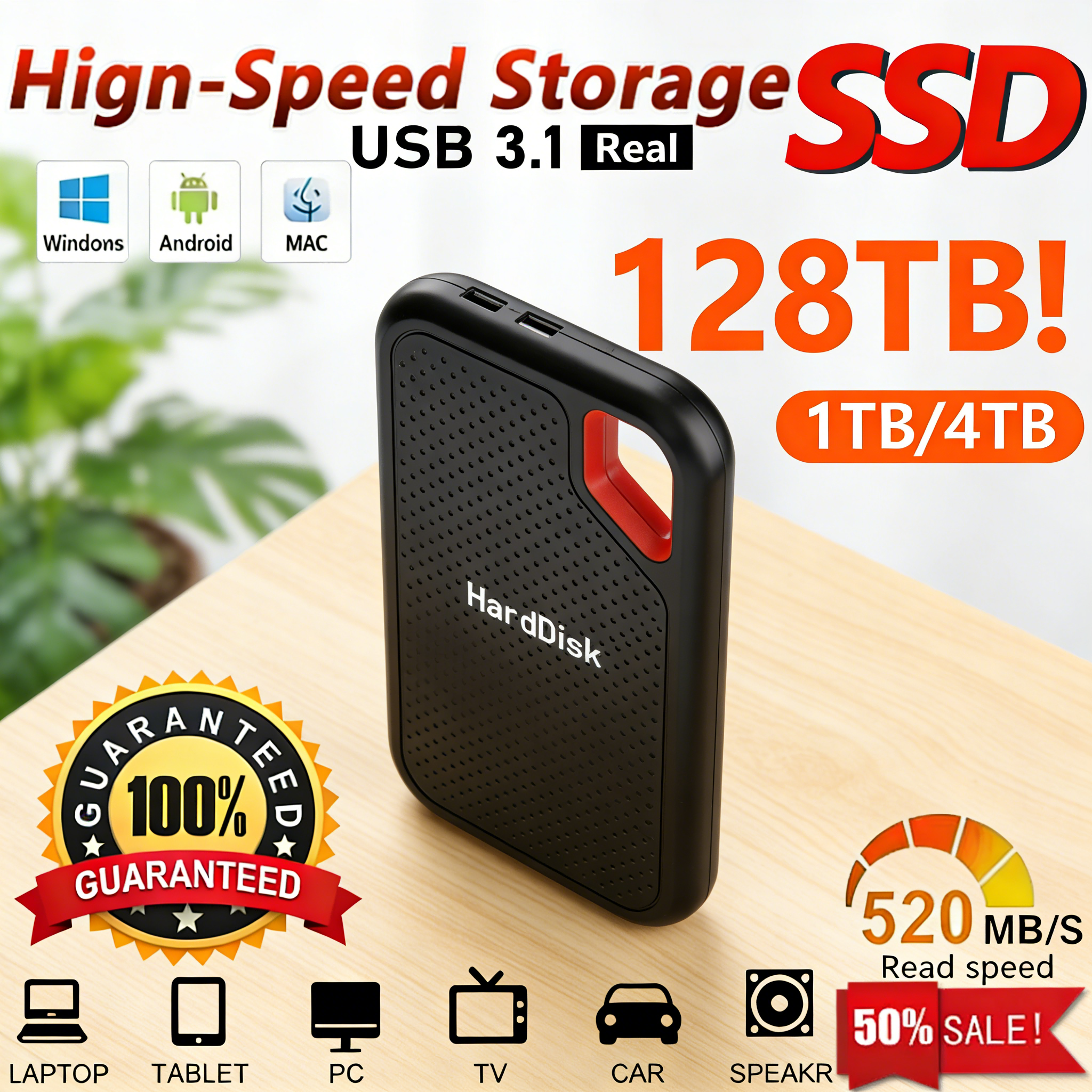 外付けソリッドステートドライブ 2TB ポータブル SSD USB 3.2 Gen2 高速データ転送 重要なファイルを安全に保管