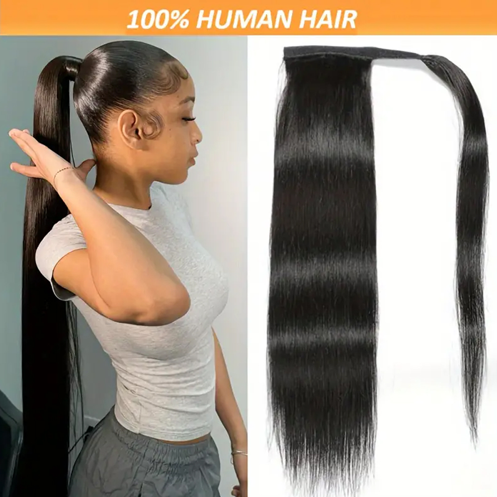 ストレートポニーテールエクステンション人毛クリップポニーテールヘアエクステンションレミーナチュラルブラック人毛ポニーテールエクステンション
