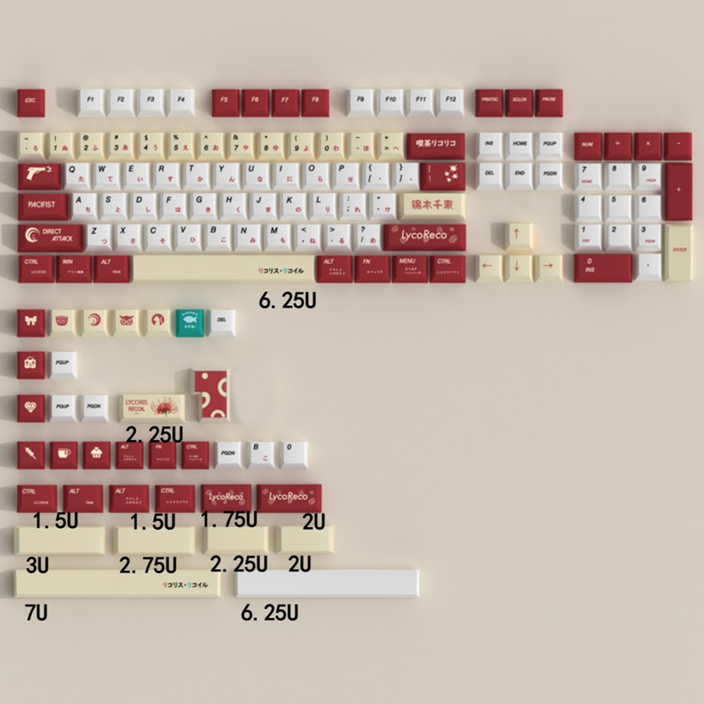 リコリス反動アニメ PBT キーキャップ桜プロファイルカスタムデザイン 138 キー赤白 ISO 入力メカニカルゲーミングキーボード