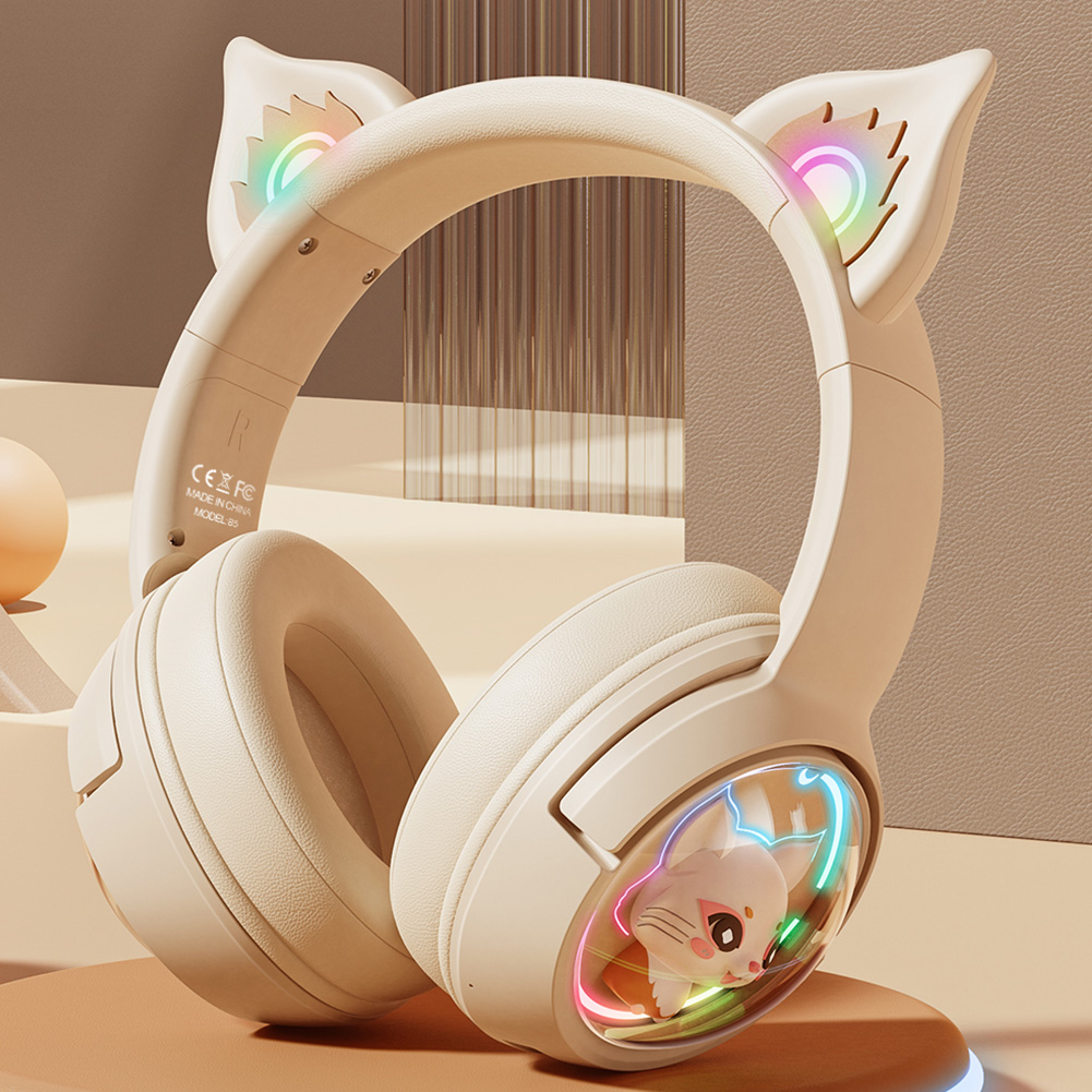 かわいい猫耳ワイヤレスゲーミングヘッドセット Bluetooth対応 5.3 RGB HiFiステレオサウンド ゲームヘッドセット ペット宇宙船 コンピューター PC用