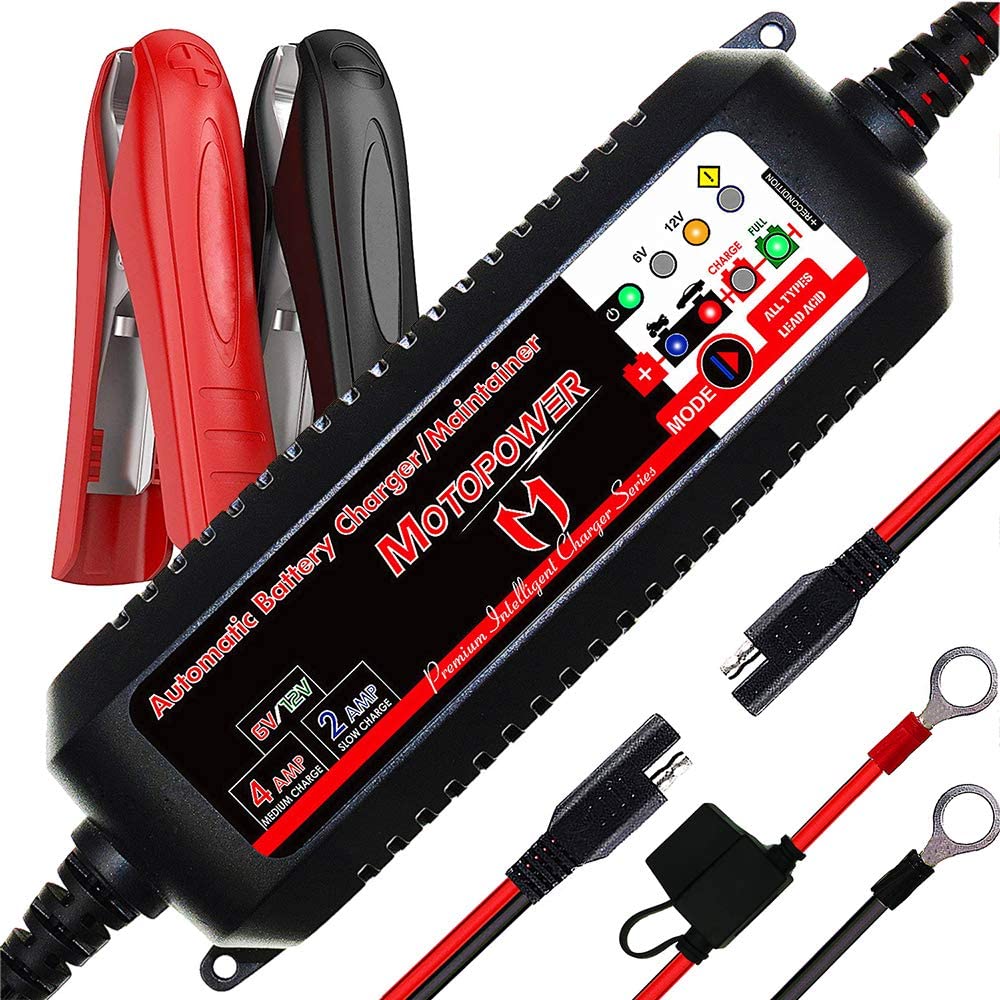 MOTOPOWER MP00207 6V / 12V 4AMP 全自動スマートバッテリー充電器メンテナーレスキュー、すべてのタイプの Ca 鉛蓄電池用