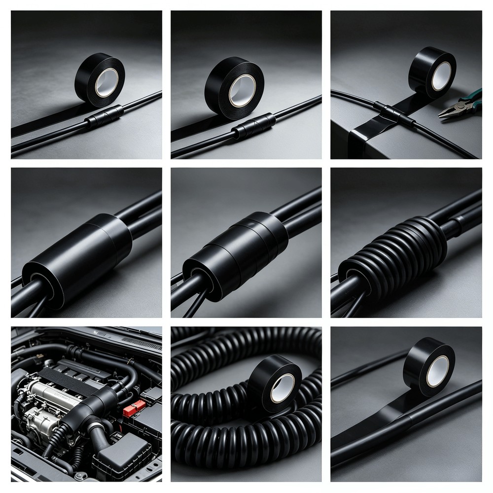 耐高温絶縁テープ、幅19/25mm×長さ30m、難燃性黒色粘着テープ（家庭用・産業用回路向け）