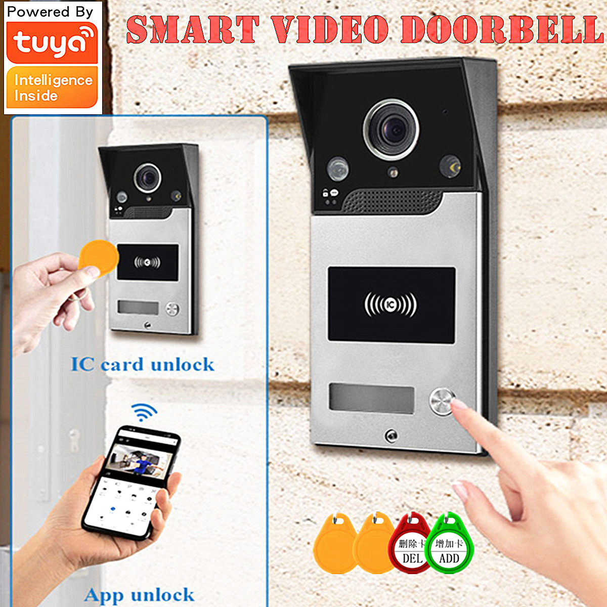 Tuya スマートビデオドアベル wifi ワイヤレスドアベルカメラ 1080P HD ビデオインターホンシステム屋外ドアベル RFID TF モーション検出