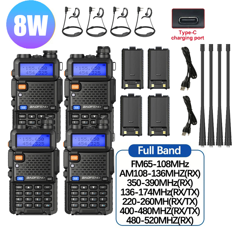 4 個 Baofeng UV-5R 8 ワット/5 ワットトライパワートランシーバーハイパワーデュアルバンド長距離ポータブルハンドヘルド UV 5R ラジオ