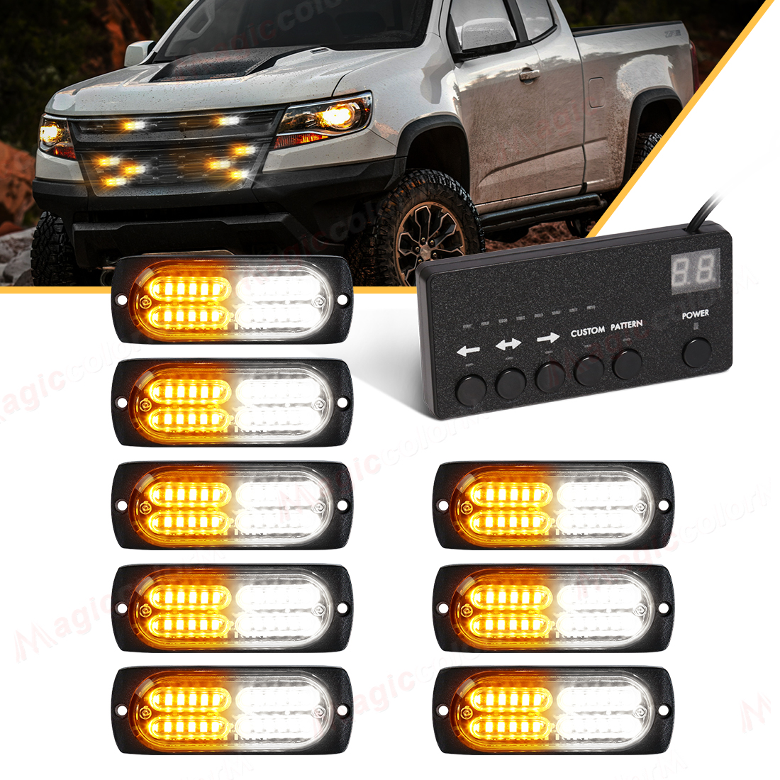 8 個 LED 緊急ストロボライトフロントグリル警告灯車の消防車トラック車両用コントローラ付き黄色、白 12V
