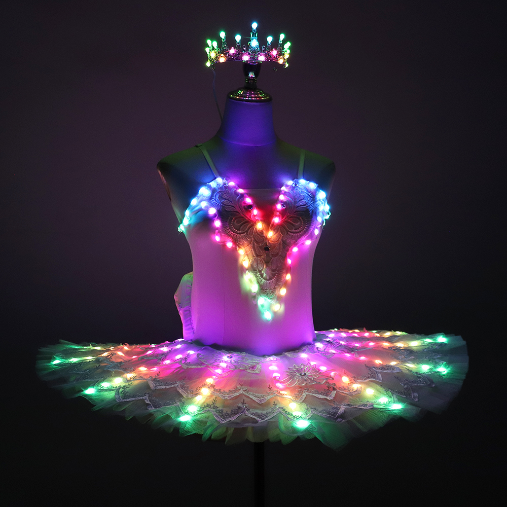 フルカラーピクセル LED バレエスカートライトアップ発光ドレス白色 LED 衣装バレエチュチュ歌手ダンサーステージウェディングパーティー