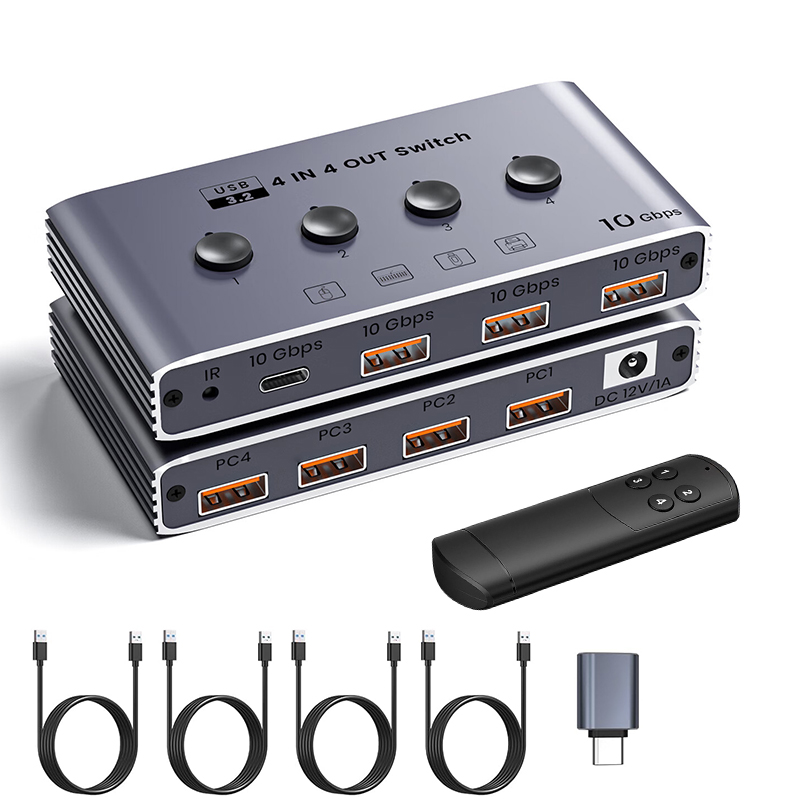 USB 3.2 スイッチ 4 PC 共有 4 USB デバイス 10Gbps USB3.2 Gen2 スイッチャー セレクター PC ラップトップ サポート キーボード マウス プリンター スキャナー