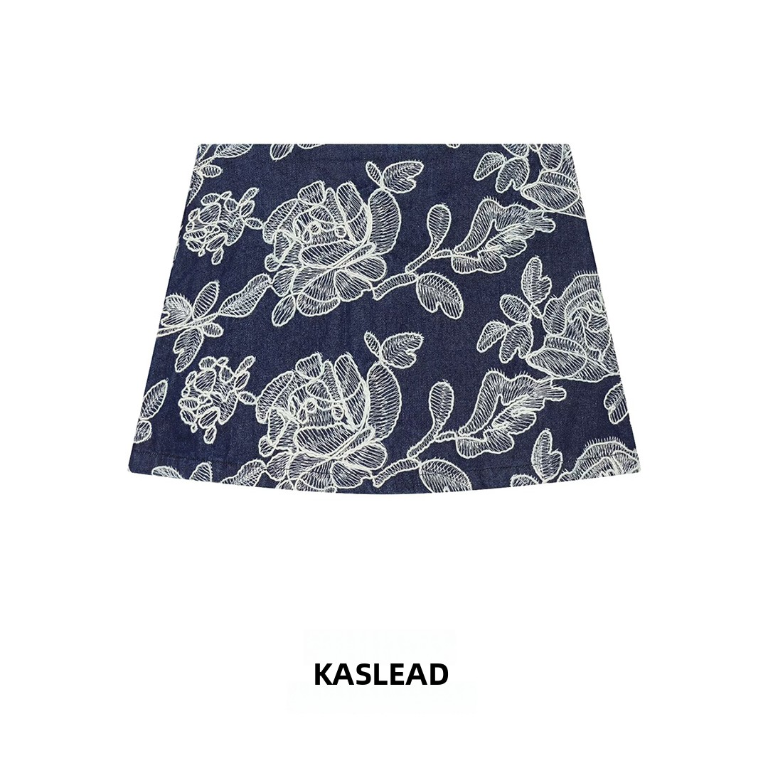 Kaslead 新女性のファッションカジュアル刺繍スカートパンツストリートスタイル夏花柄ナチュラルウエストポリエステル繊維