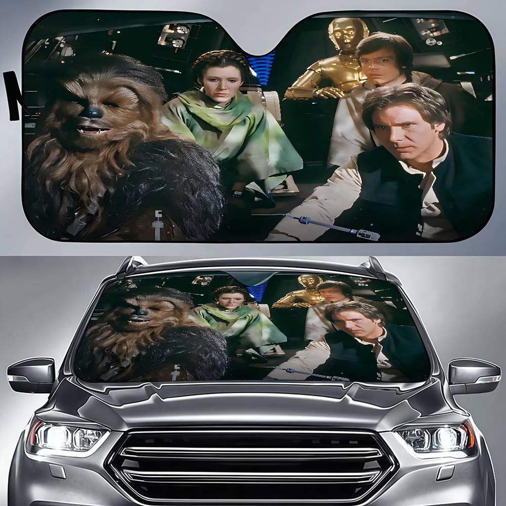 スターファニーウォーズ漫画窓箔加熱フロントガラスサンシェード車のフロントウィンドウバイザー車のソーラー保護ツール