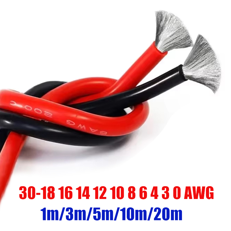 シリコーンワイヤー 0 3 4 6 8 10 12 16 18 20 14AWG ケーブル錫メッキ銅赤黒電気ケーブルソーラーパネルインバーター車のバッテリー