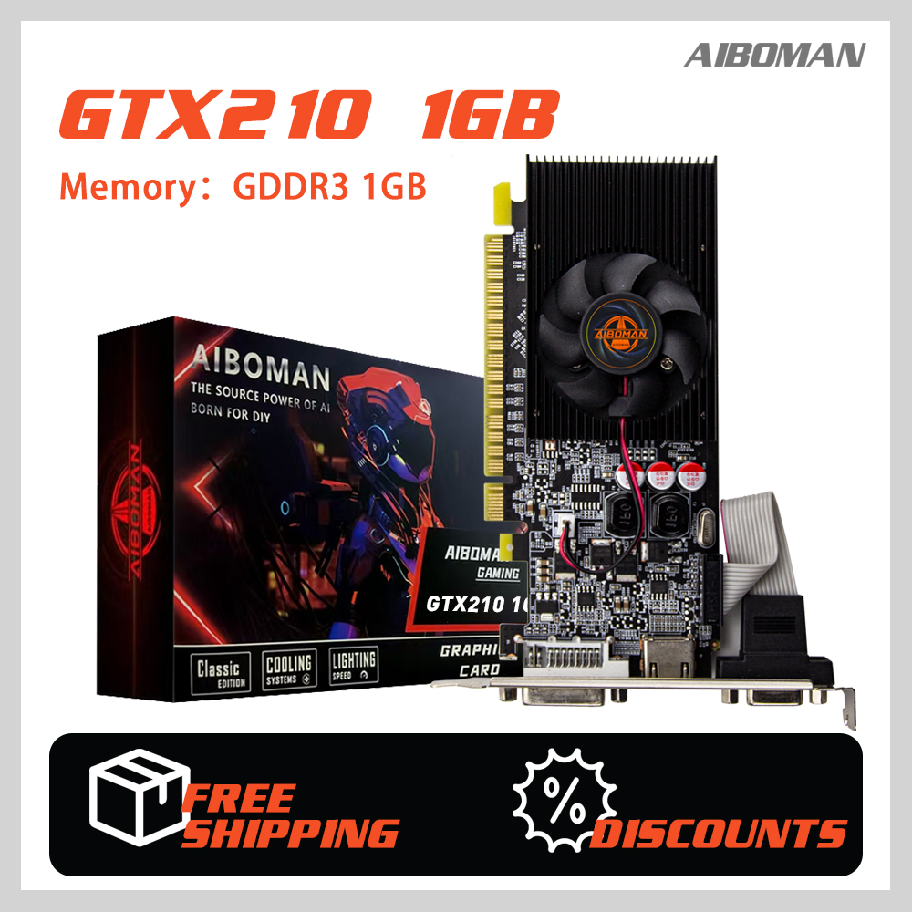 AIBOMAN GT210 1GB コンピューターグラフィックカード GDDR3 コンピューターアセンブリアクセサリ 589MHz GPUクロック HDCP対応 PCI-E 1.1x16