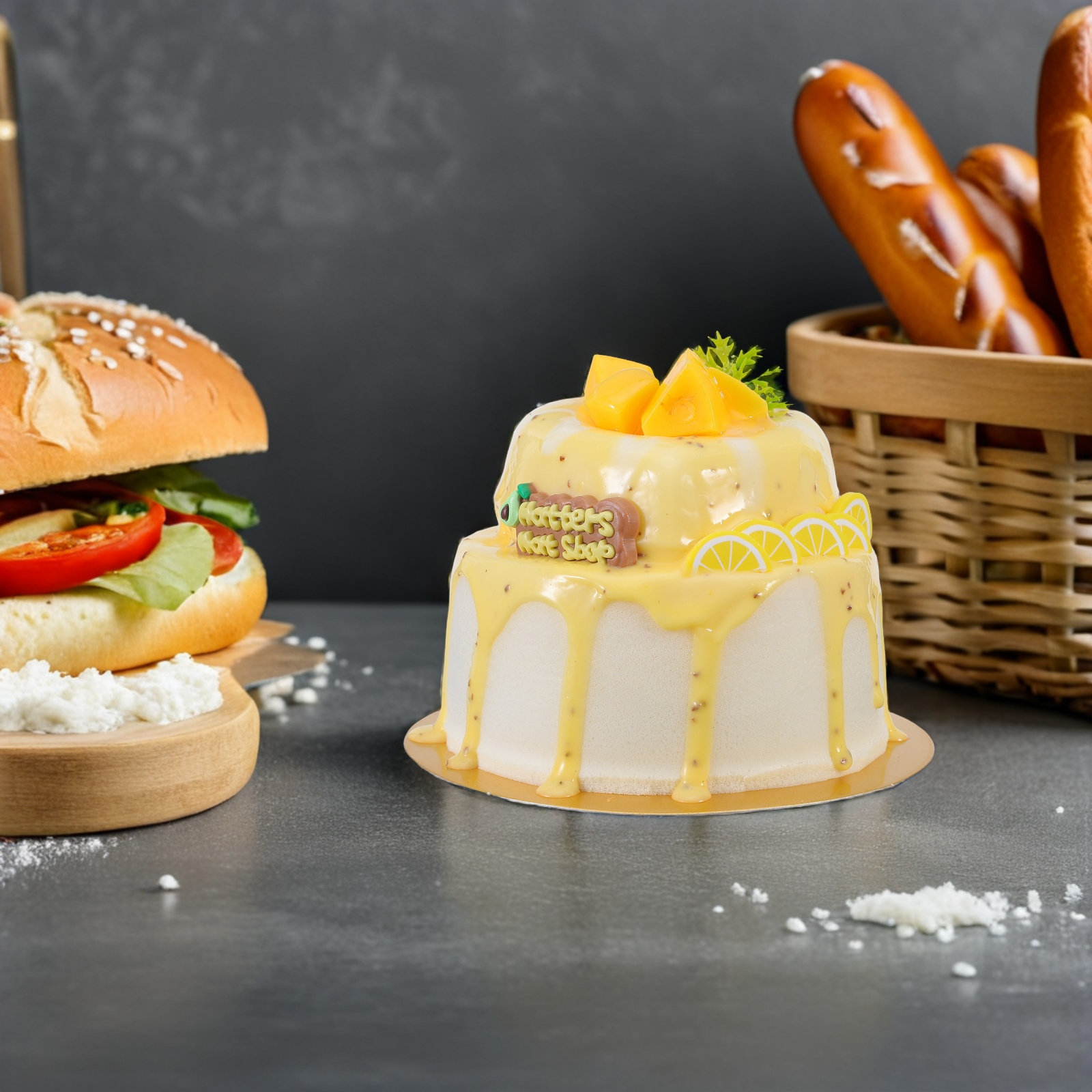 黄色の人工ケーキディスプレイリアルな偽誕生日ケーキ小道具ベーカリー装飾写真パーティー装飾デザート
