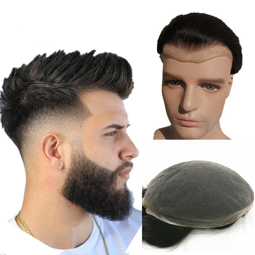 NLW 男性用かつら人毛プロテーゼメンズスイスレース毛交換システムヘアユニットベース 10*8 ヘアピース