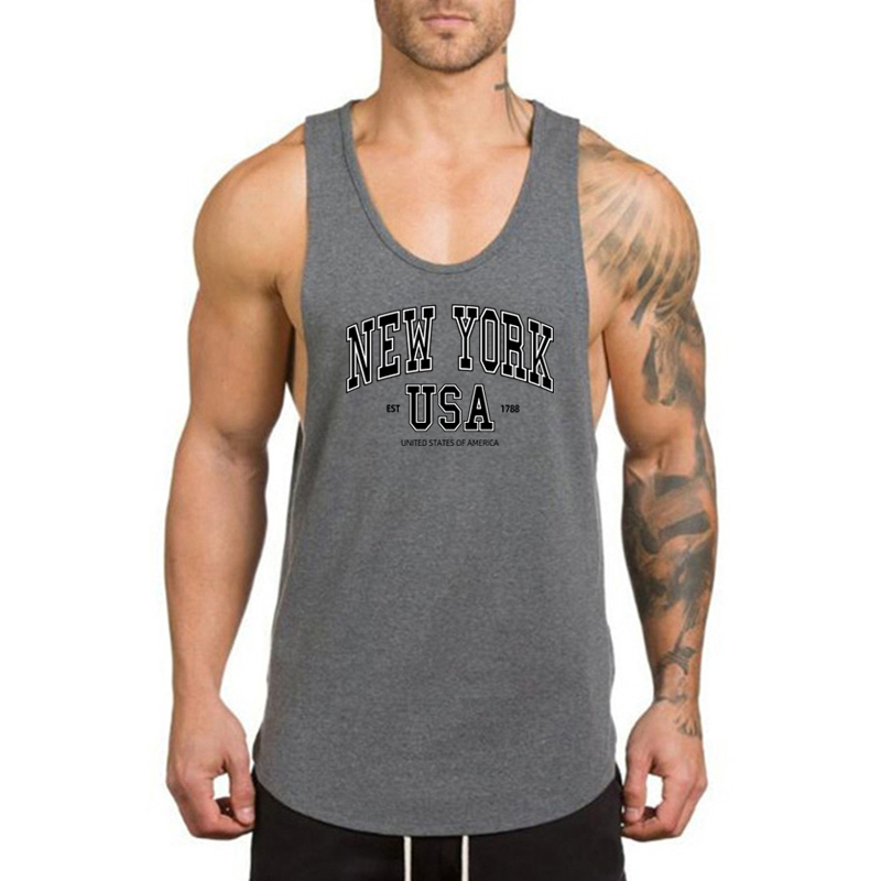 夏の綿通気性ノースリーブ Tシャツメンズトレーニング筋肉カジュアルスポーツタンクトップジムフィットネスボディービルランニングベスト