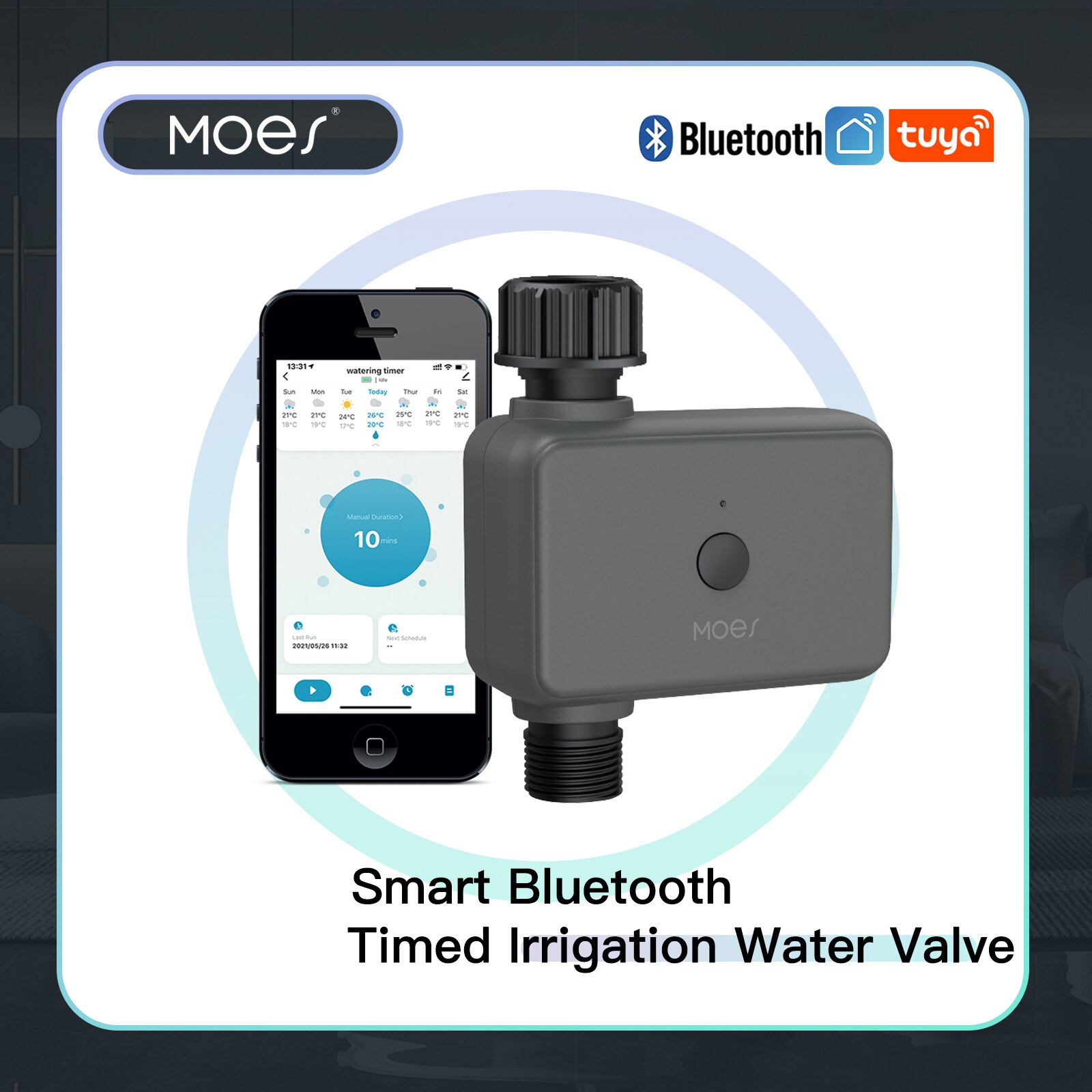 Moes Smart Tuya Bluetooth 給水タイマー 雨遅延プログラム可能な灌漑タイマー、自動および手動散水機能付き